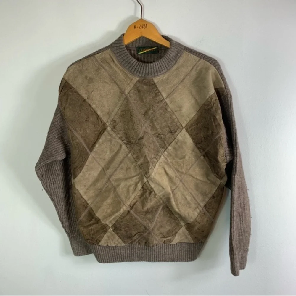 Vintage Company Milano Made in Italy Patch Faux Suede Sweater